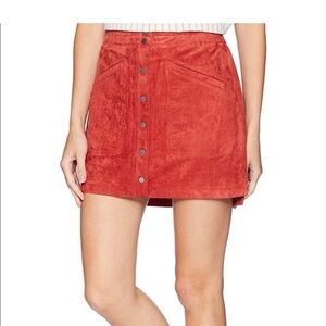 BCBGMaxAzria Button-Front Mini  faux suede Skirt - Rust